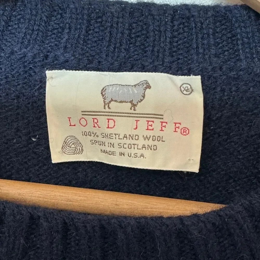 Vintage Lord Jeff Shetland Wool Unisex Sweater XLarge Navy